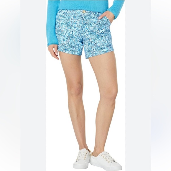 Lilly Pulitzer Callahan Knit Blue Floral Shorts | 12 - Picture 1 of 5